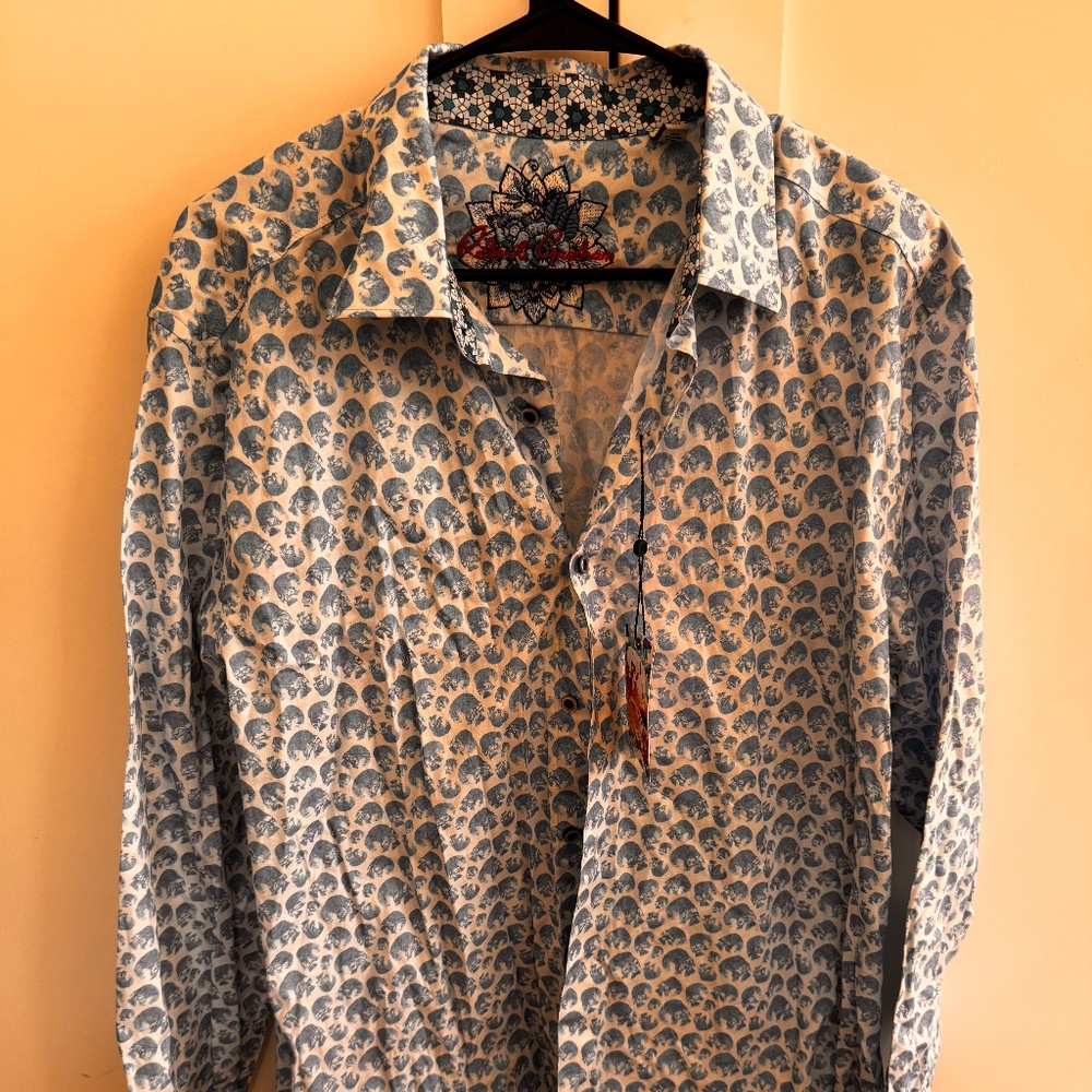 NWT Robert Graham Blue Skull Print Classic Fit Button-Up Shirt Men's X-Large XL